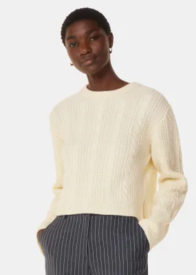 Ivory Cable Detail Crew Neck Knit