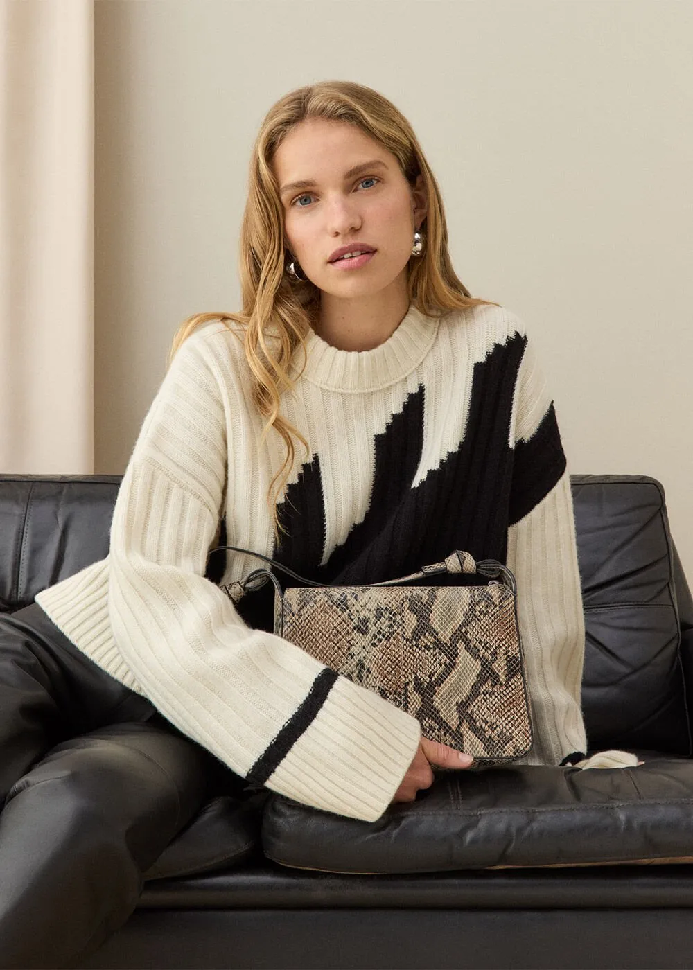 Ivory Graphic Intarsia Wool Knit