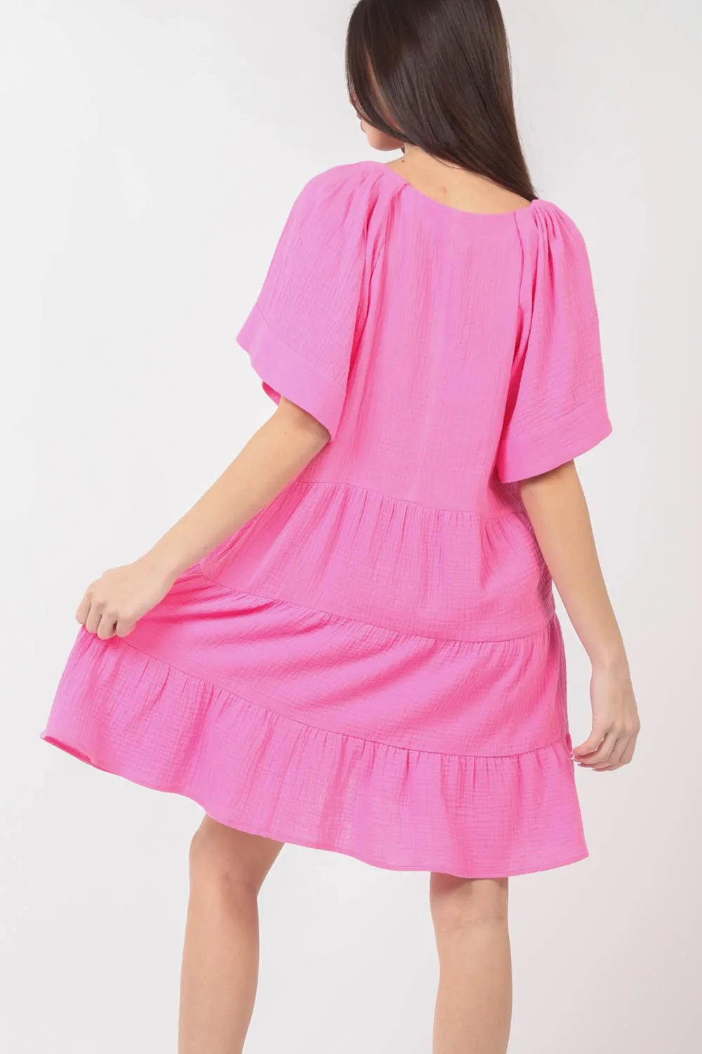 J Textured Tiered V-Neck Ruffled Dress