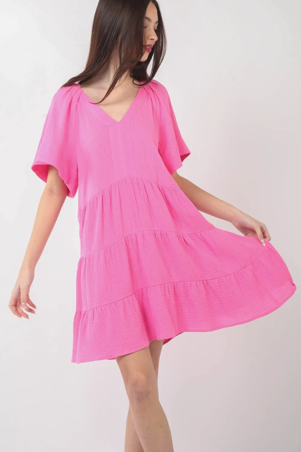 J Textured Tiered V-Neck Ruffled Dress