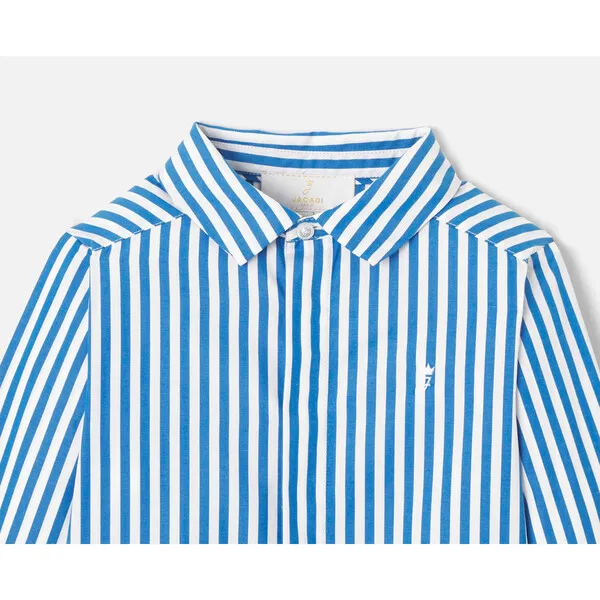 Jacadi Boy Striped Poplin Shirt in White and Blue with Embroidery