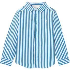 Jacadi Boy Striped Poplin Shirt in White and Blue with Embroidery