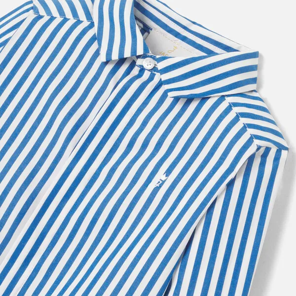 Jacadi Boy Striped Poplin Shirt in White and Blue with Embroidery