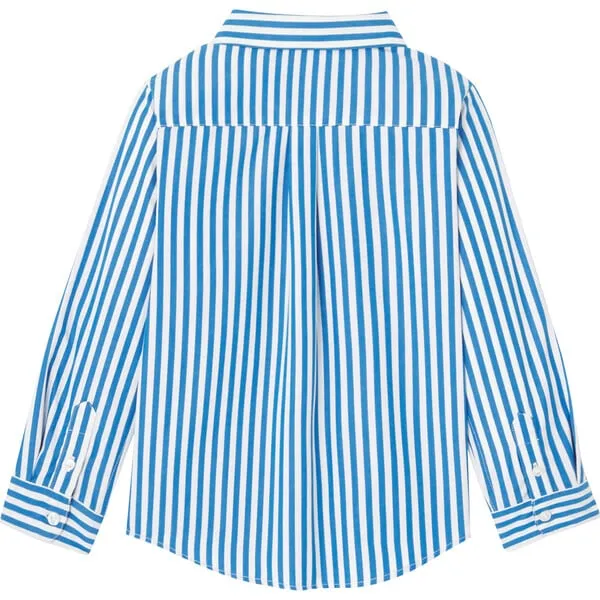 Jacadi Boy Striped Poplin Shirt in White and Blue with Embroidery