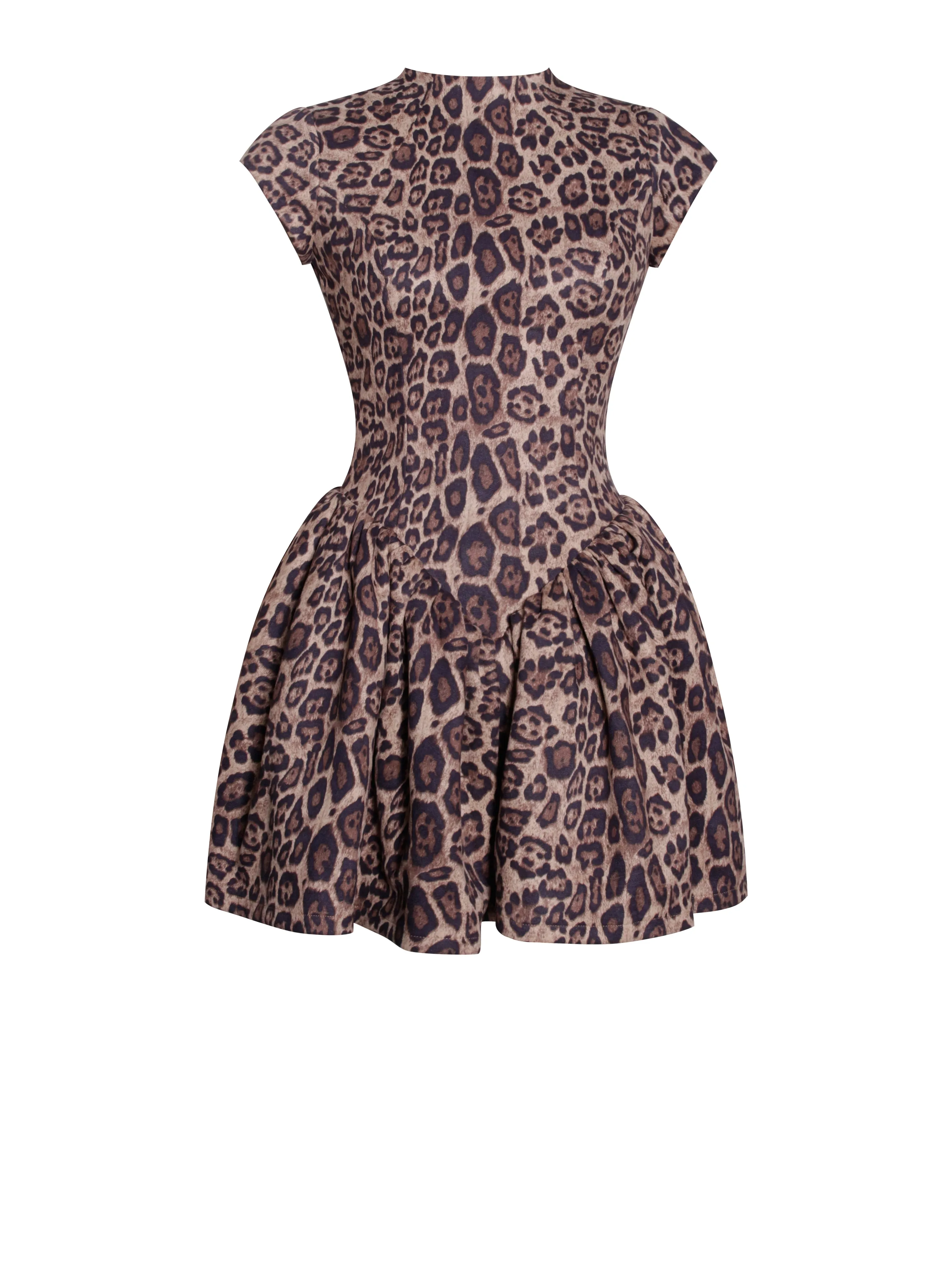 Jacqueline Backless Cheetah Print Mini Puffy Dress