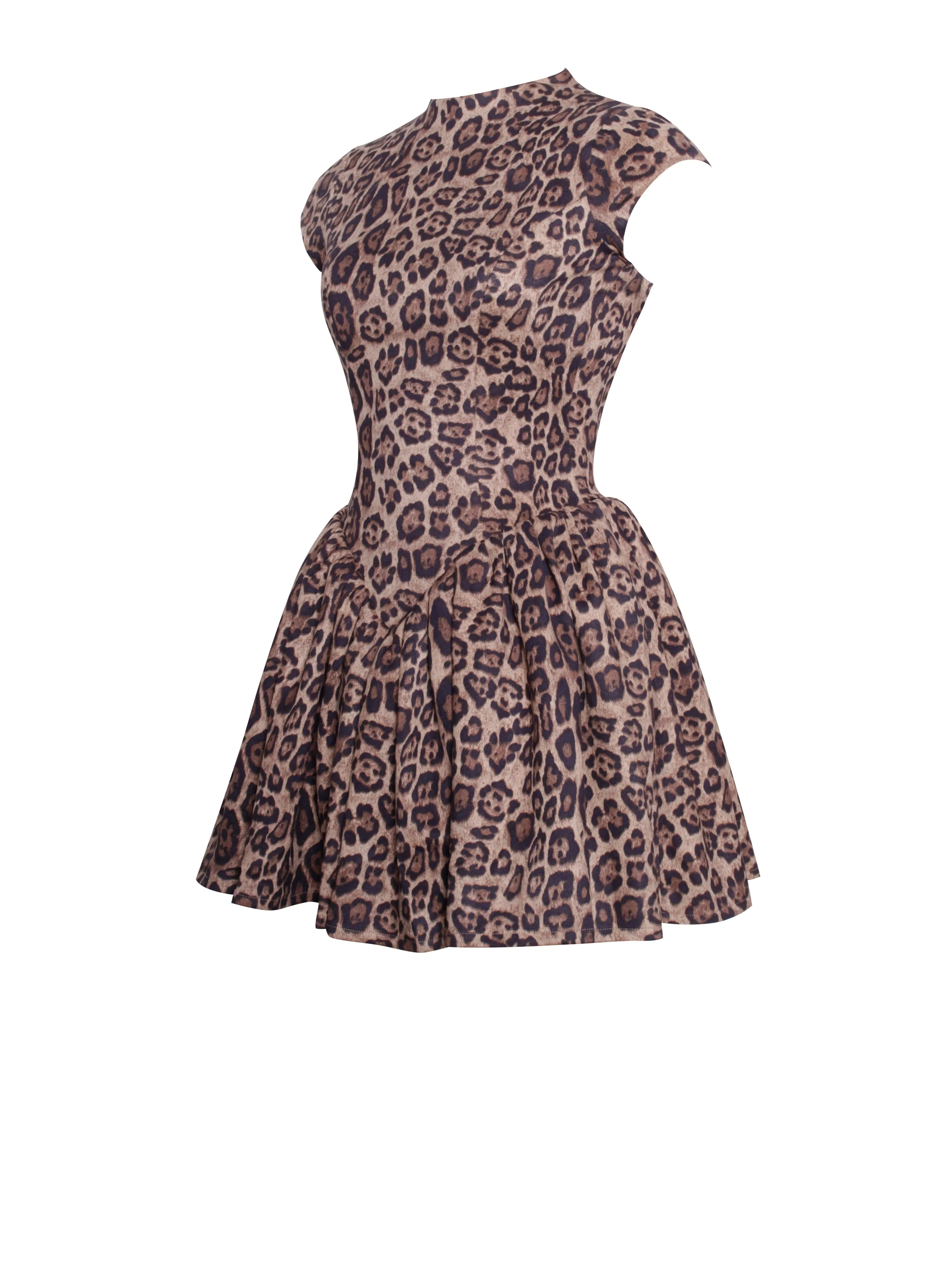 Jacqueline Backless Cheetah Print Mini Puffy Dress