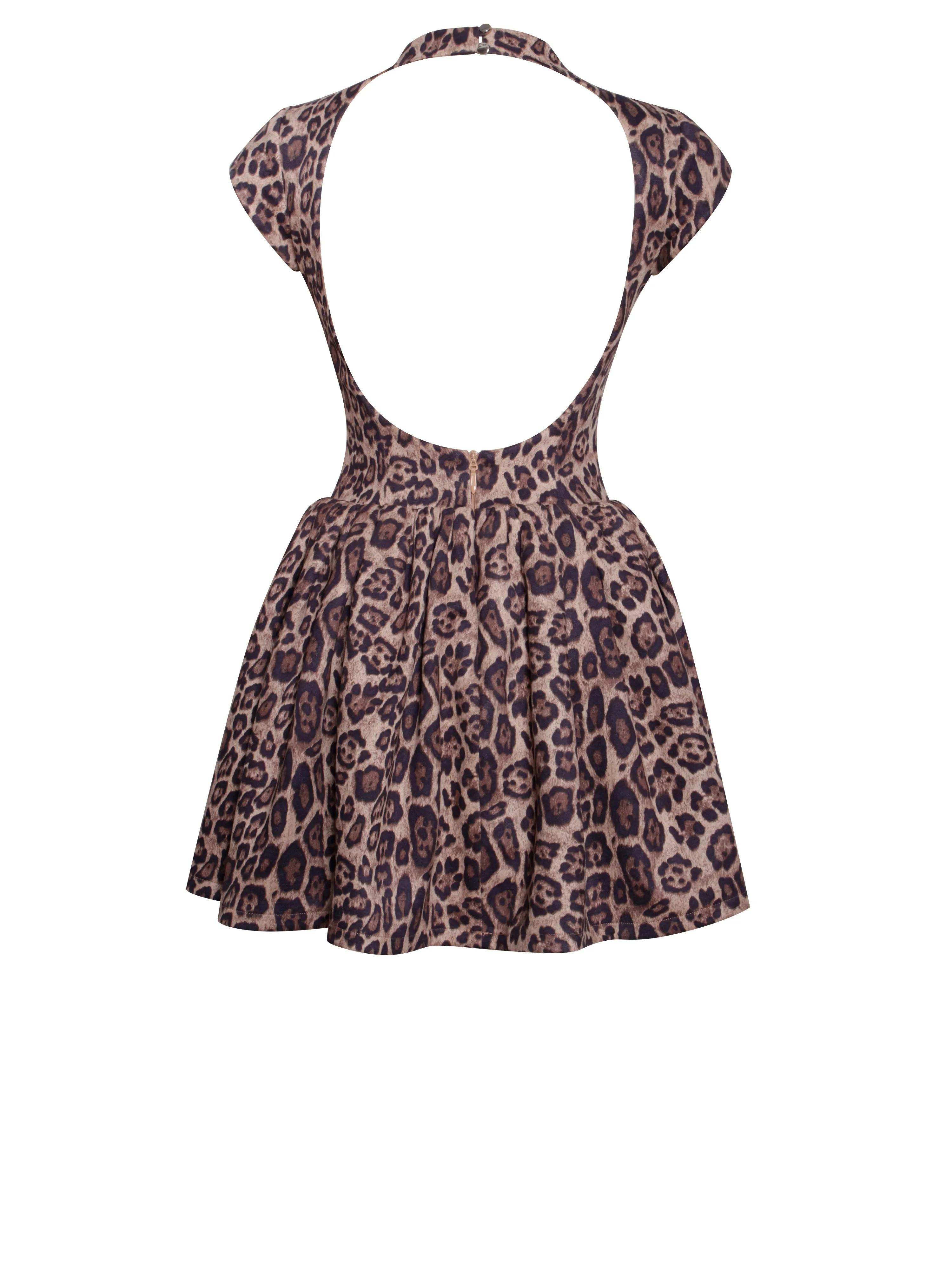 Jacqueline Backless Cheetah Print Mini Puffy Dress