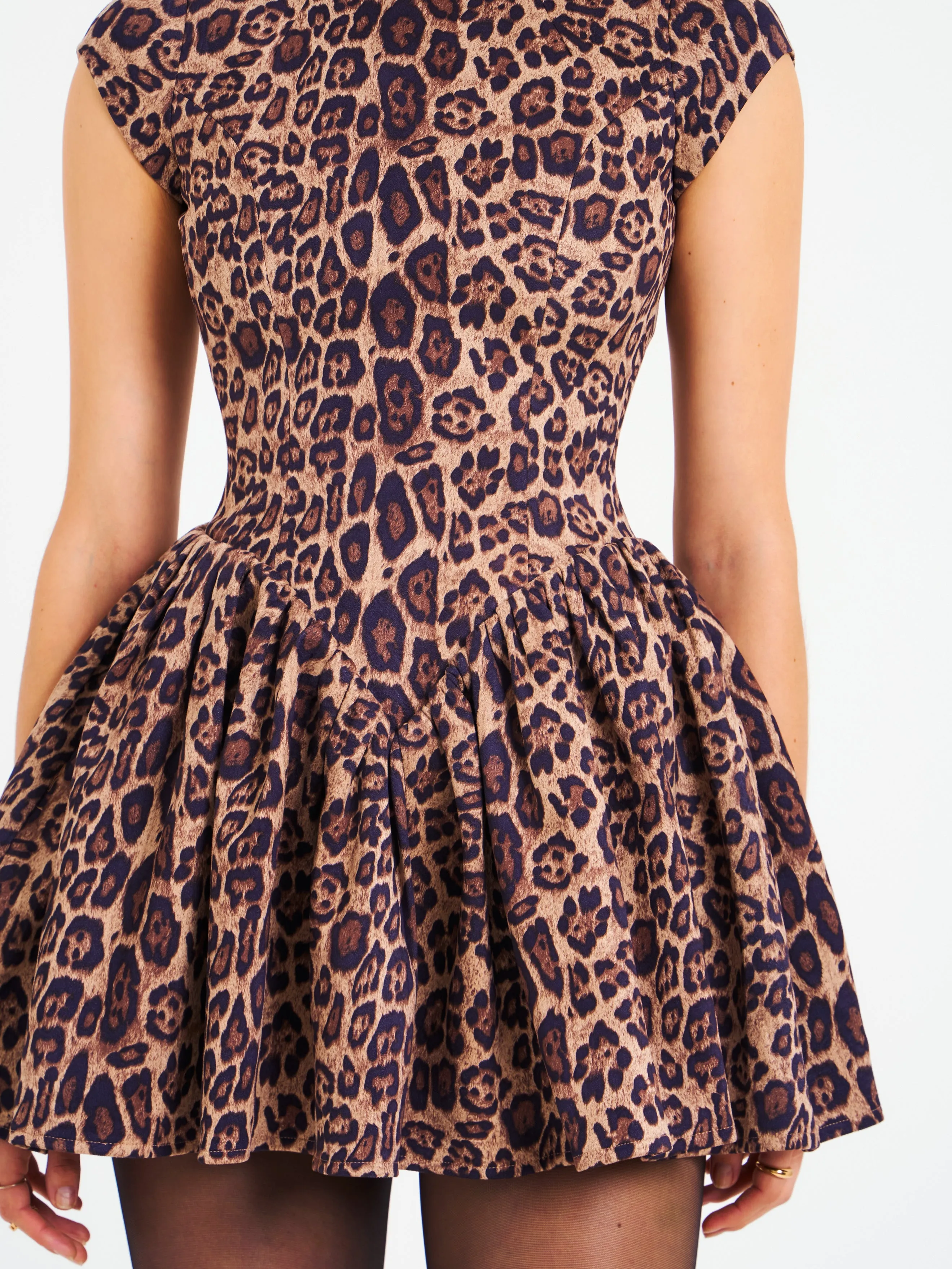 Jacqueline Backless Cheetah Print Mini Puffy Dress