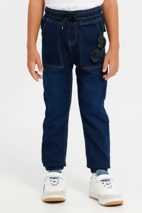 Junior Boys Navy Knit Denim Joggers With Accessories