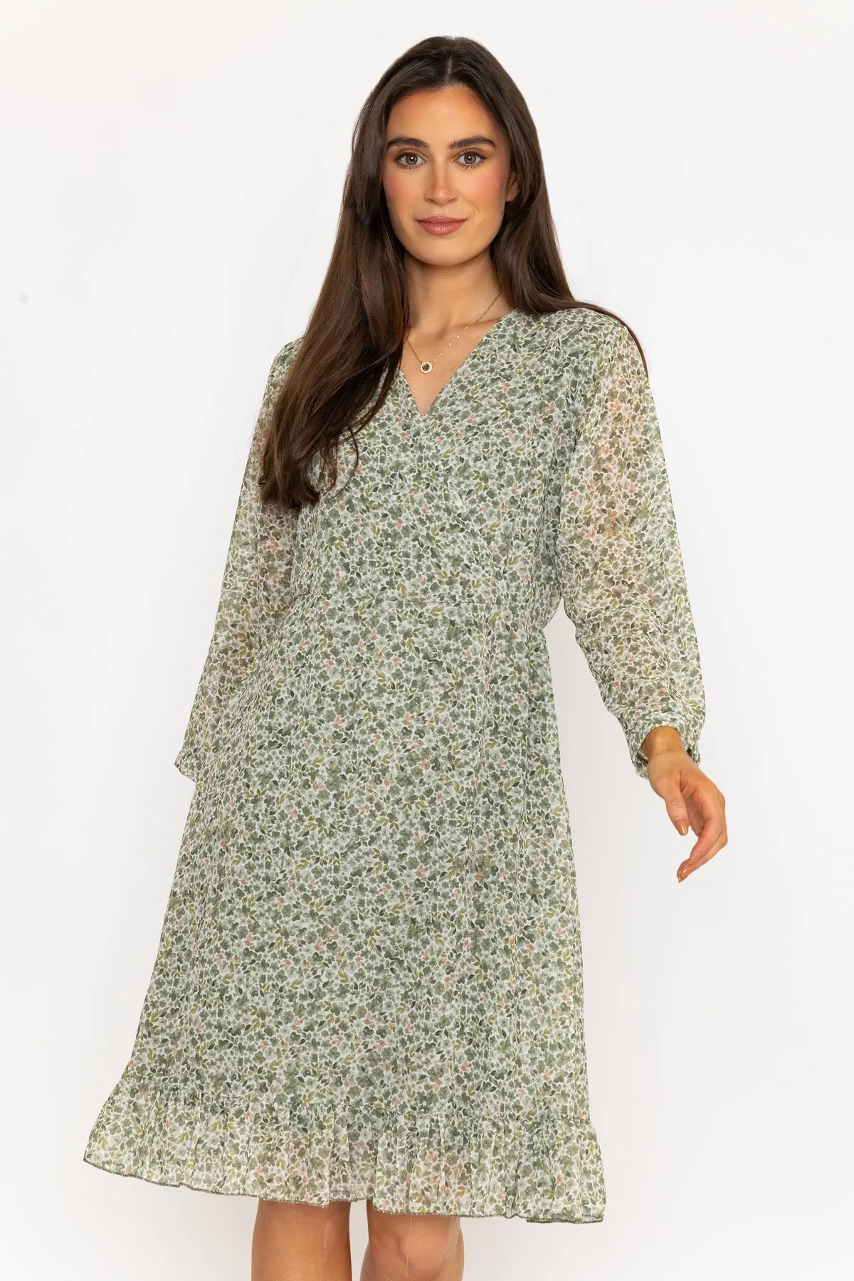 Khaki Roisin 3/4 Length Sleeve Knee Length Dress