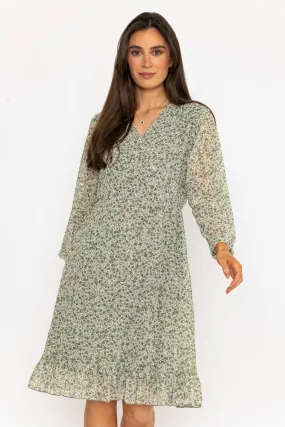 Khaki Roisin 3/4 Length Sleeve Knee Length Dress