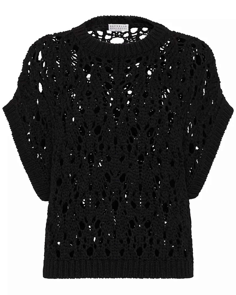 Knit Black Sleeveless Top with Net Detail