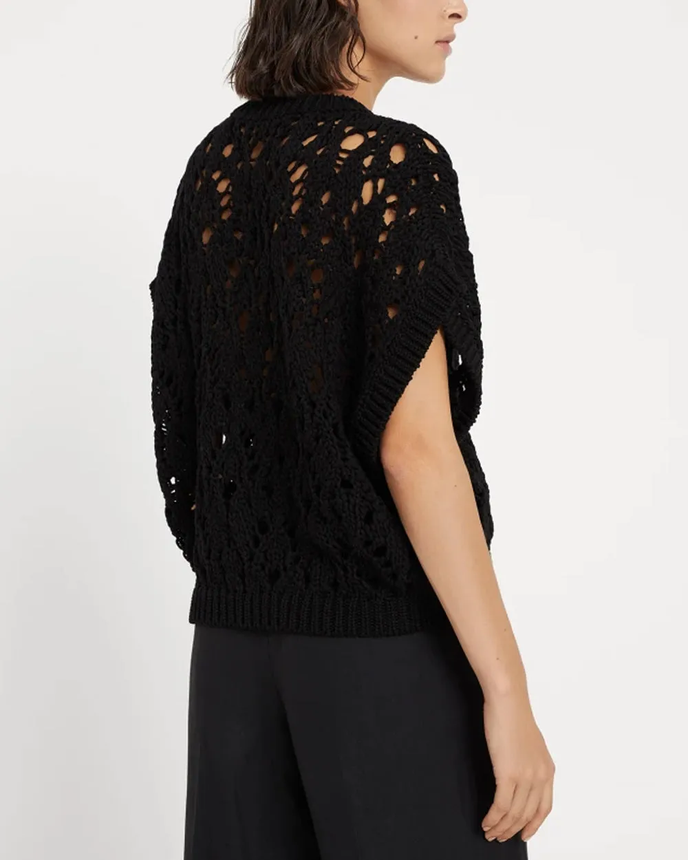 Knit Black Sleeveless Top with Net Detail