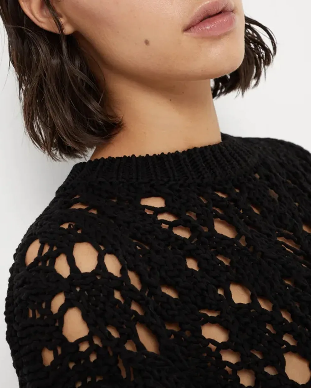 Knit Black Sleeveless Top with Net Detail