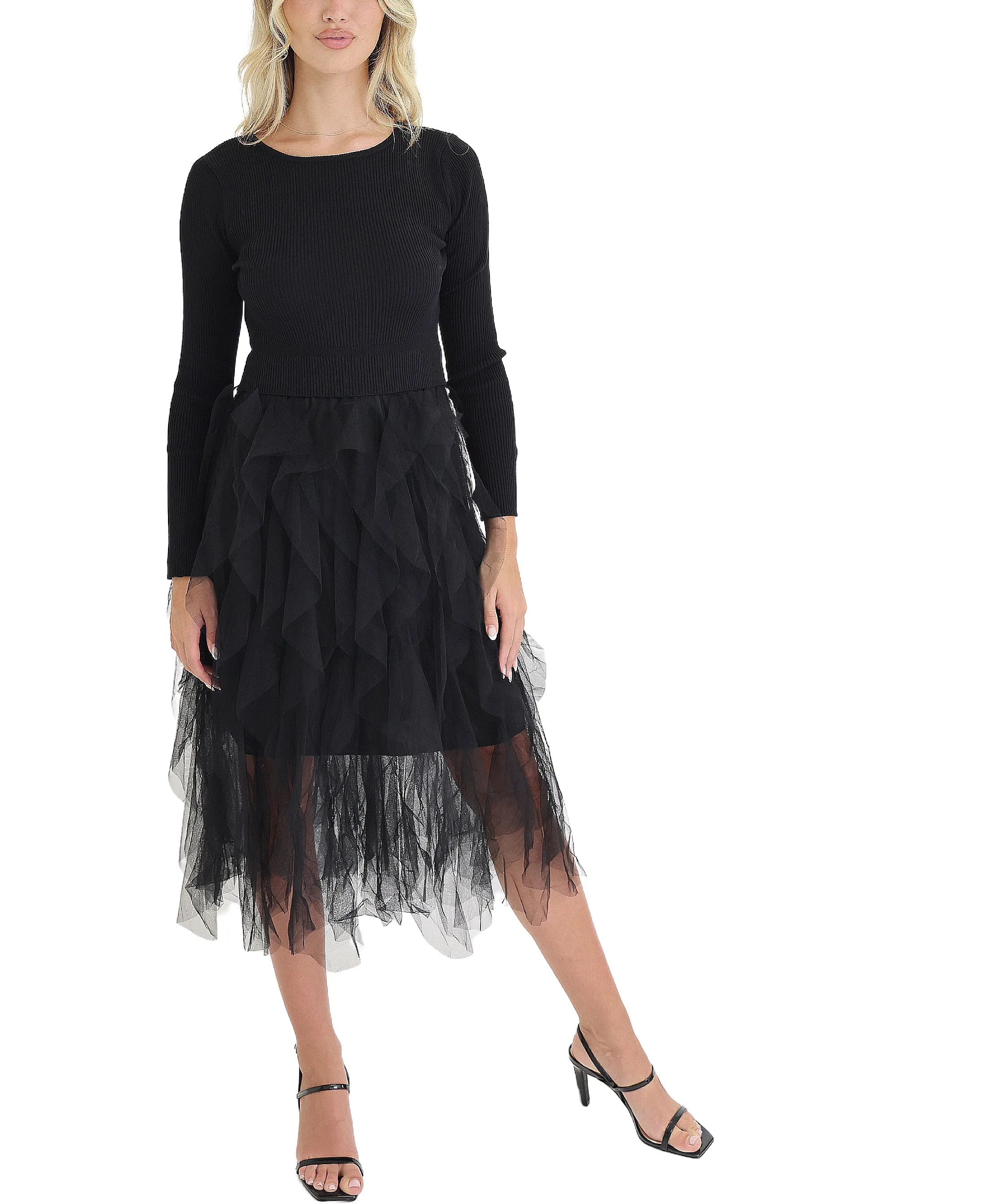 Knit Midi Dress w/ Tulle