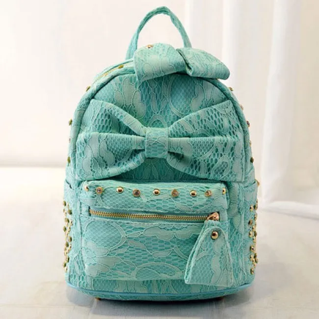 Lace Bowknot Rivet Backpack with Silk Accents