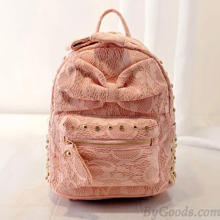 Lace Bowknot Rivet Backpack with Silk Accents