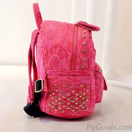 Lace Bowknot Rivet Backpack with Silk Accents