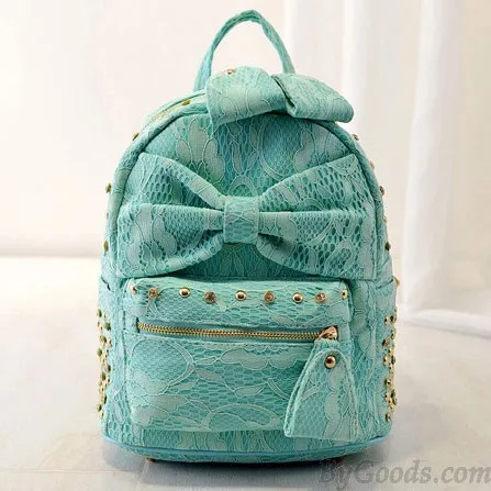 Lace Bowknot Rivet Backpack with Silk Accents