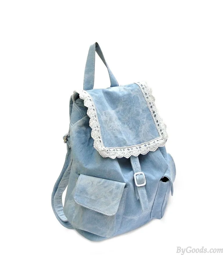 Lace Denim Mini Backpacks for College Girls