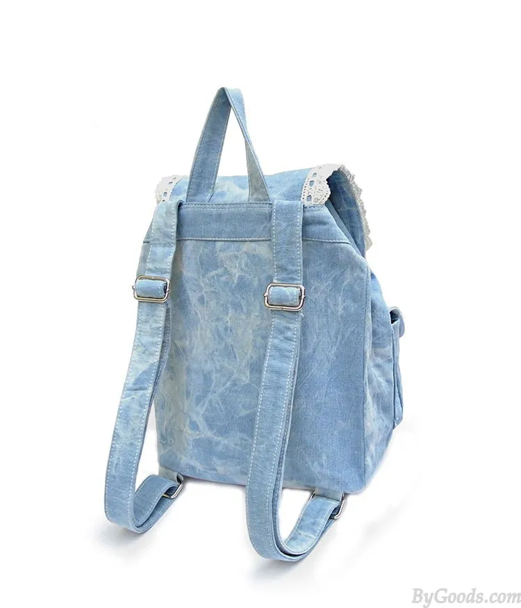 Lace Denim Mini Backpacks for College Girls