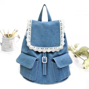 Lace Denim Mini Backpacks for College Girls