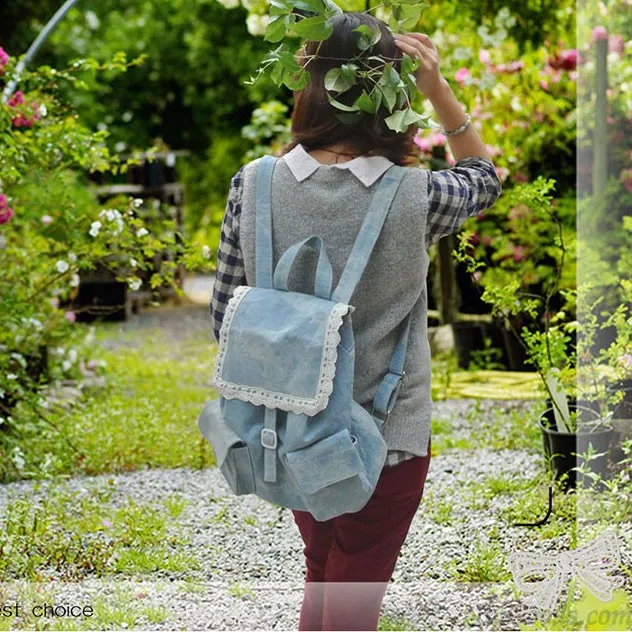 Lace Denim Mini Backpacks for College Girls