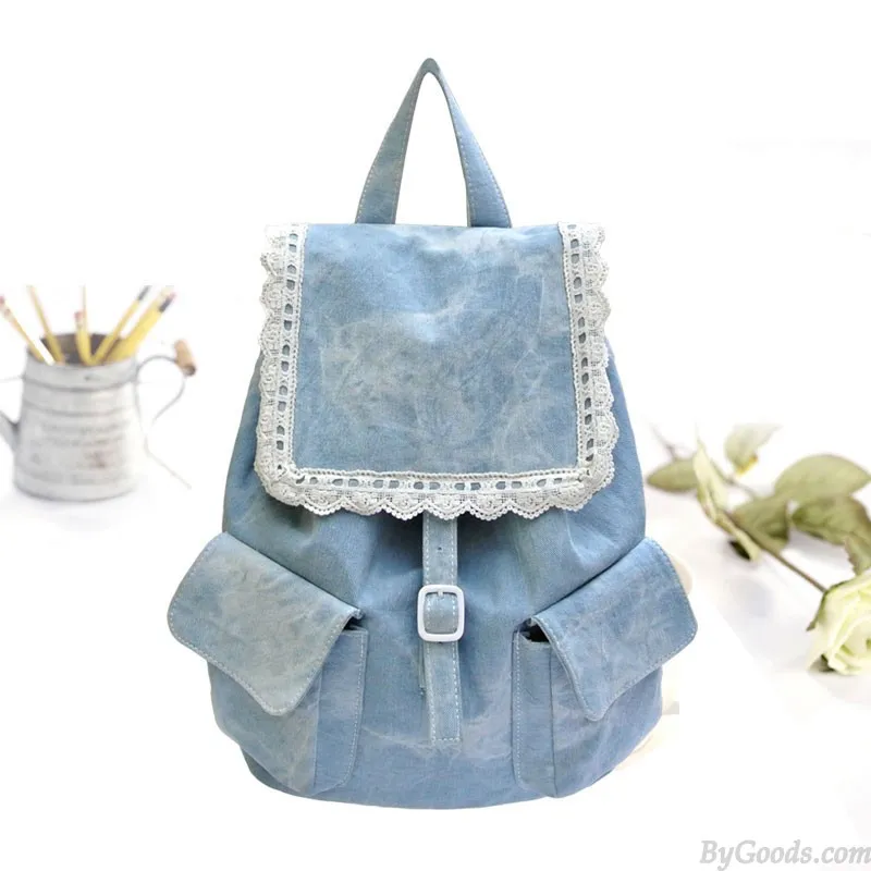 Lace Denim Mini Backpacks for College Girls