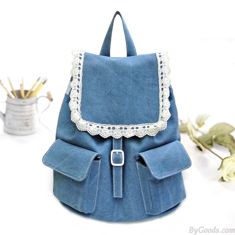 Lace Denim Mini Backpacks for College Girls