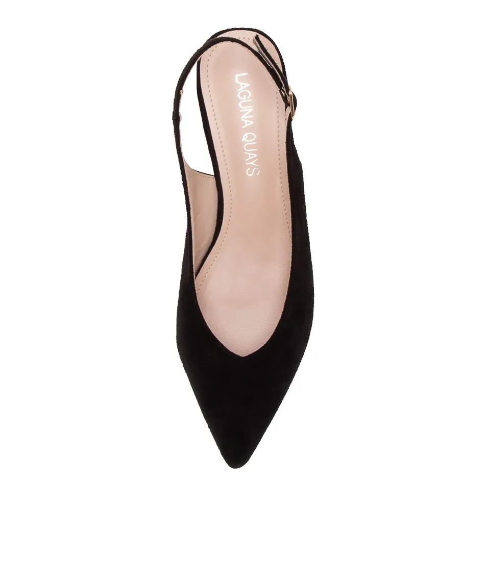 LAGUNA QUAYS Mel Black Microsuede Heels