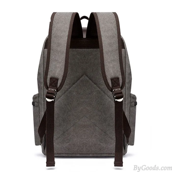 Large Canvas School Backpack with Double Buckle Leather Straps for Travel and Leisure