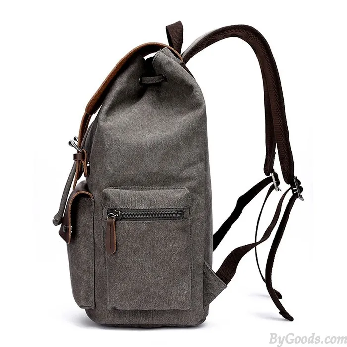 Large Canvas School Backpack with Double Buckle Leather Straps for Travel and Leisure