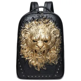 Large Lion Backpack, 3D Animal Rivets Travel Bag for Men