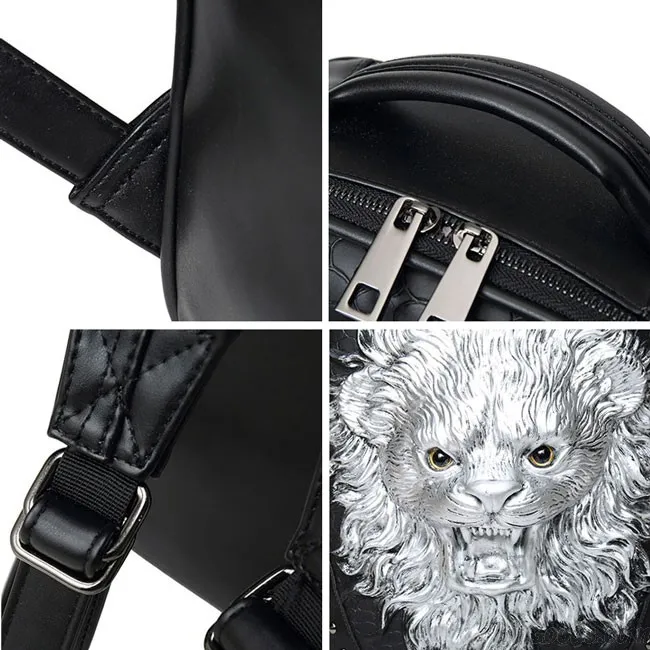 Large Lion Backpack, 3D Animal Rivets Travel Bag for Men