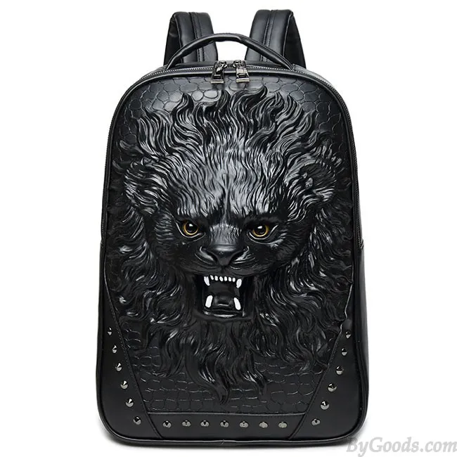 Large Lion Backpack, 3D Animal Rivets Travel Bag for Men