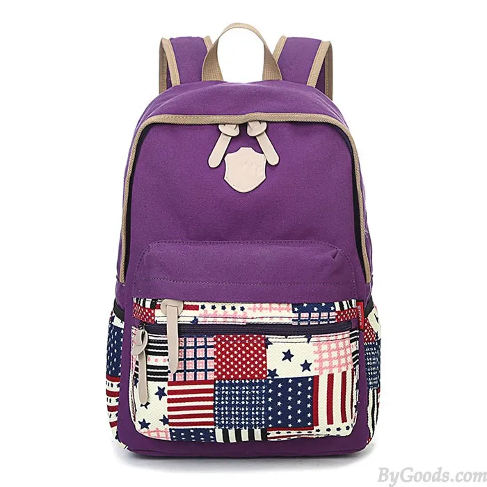 Leisure Flag Patchwork School Canvas Backpacks:  Trendy Leisure Style Flag Patch School Bags