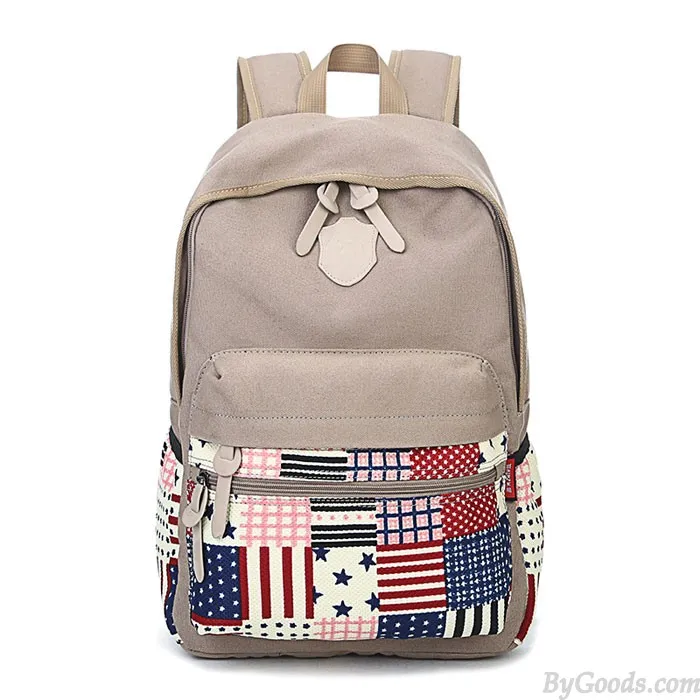 Leisure Flag Patchwork School Canvas Backpacks:  Trendy Leisure Style Flag Patch School Bags