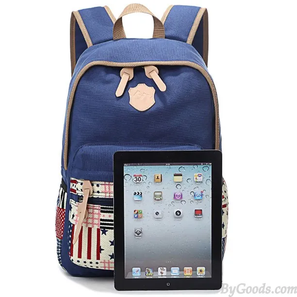 Leisure Flag Patchwork School Canvas Backpacks:  Trendy Leisure Style Flag Patch School Bags