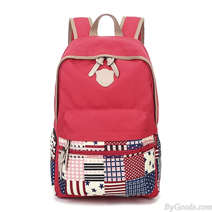 Leisure Flag Patchwork School Canvas Backpacks:  Trendy Leisure Style Flag Patch School Bags