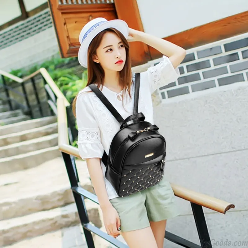 Leisure PU Leather Backpacks for Women - Mini Satchel Daypack