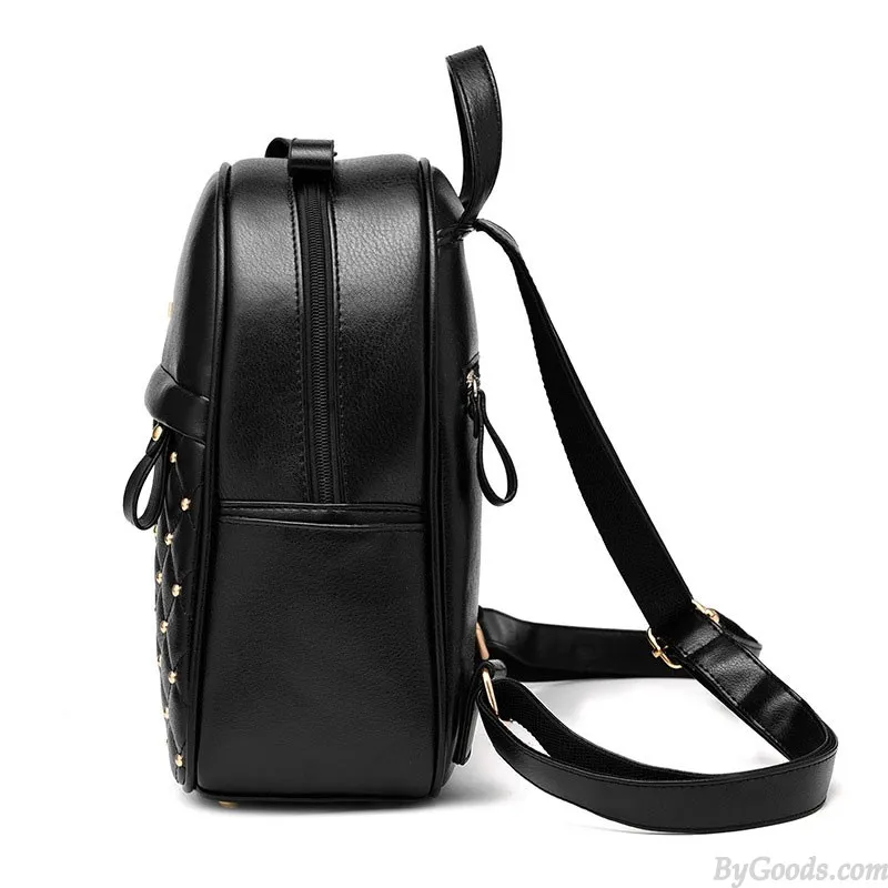 Leisure PU Leather Backpacks for Women - Mini Satchel Daypack