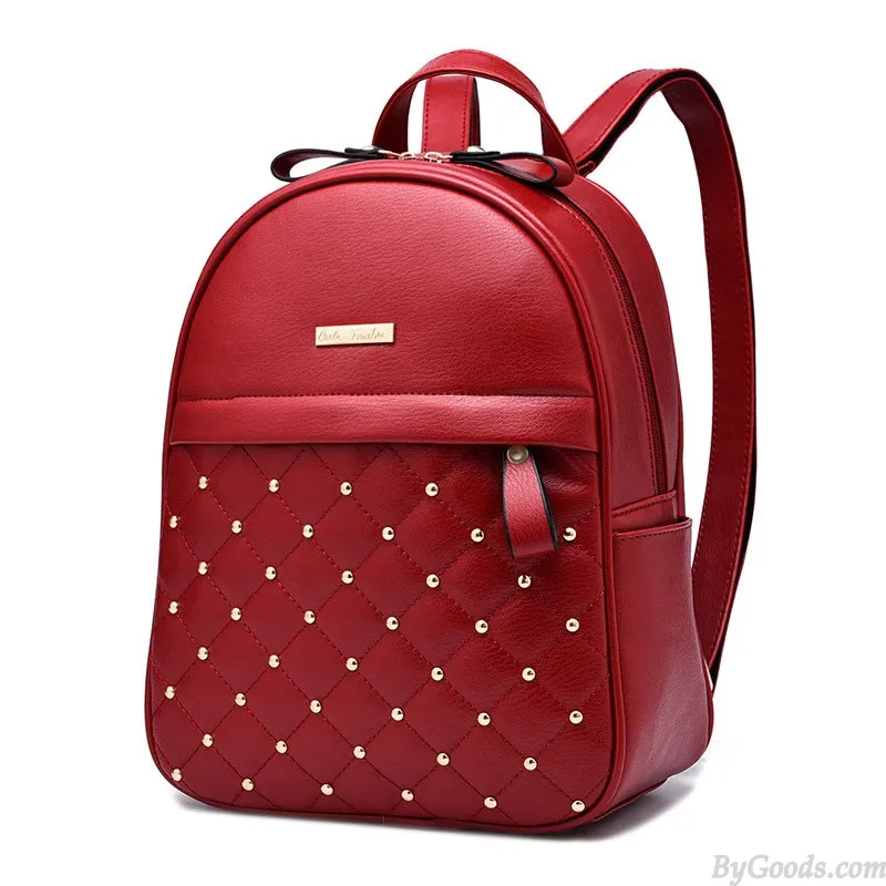 Leisure PU Leather Backpacks for Women - Mini Satchel Daypack