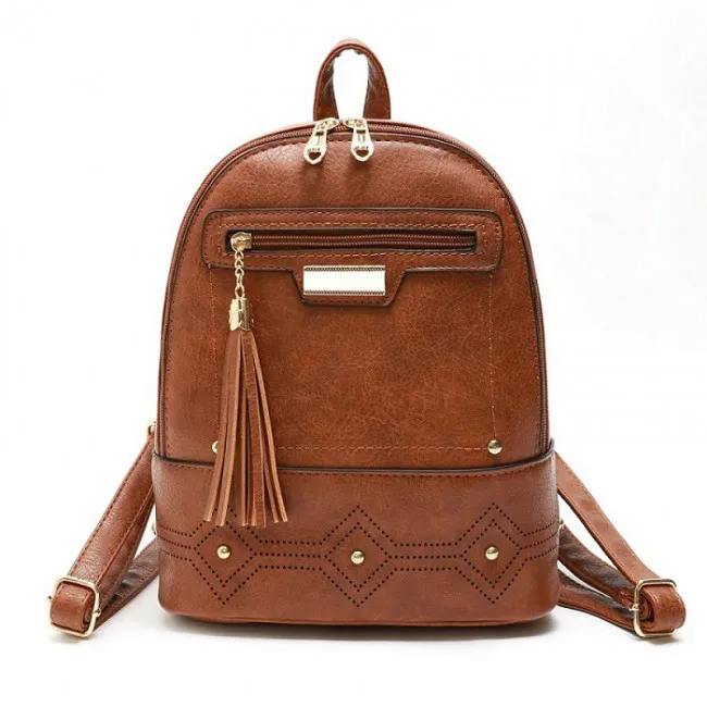 Leisure Tassel School Bag for Women's Backpacks with Rivet Design and PU Leather Material