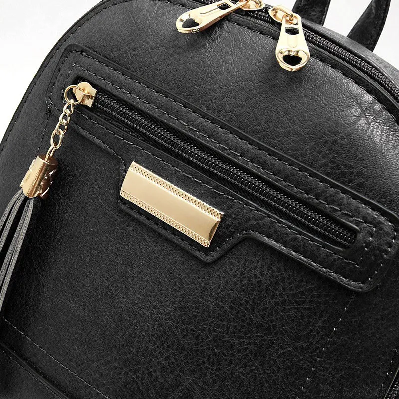 Leisure Tassel School Bag for Women's Backpacks with Rivet Design and PU Leather Material