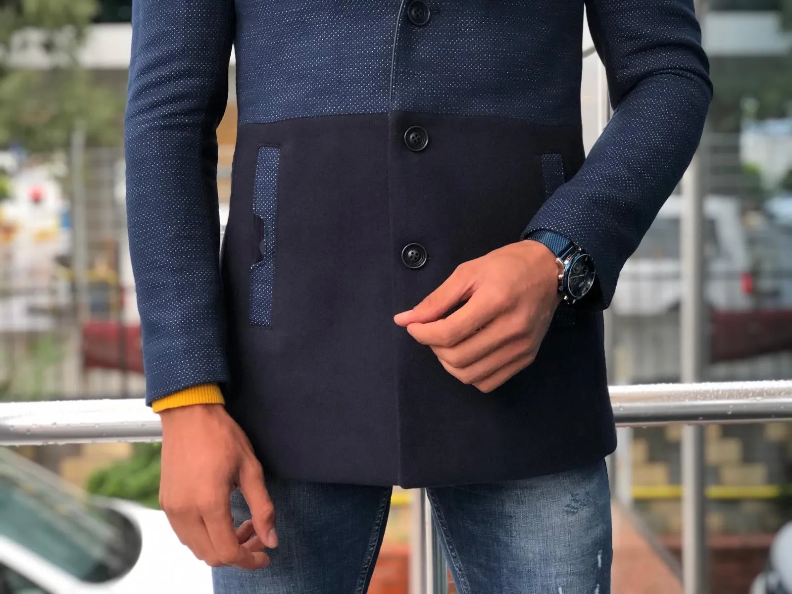 Leso Slim-Fit Coat Navy Blue