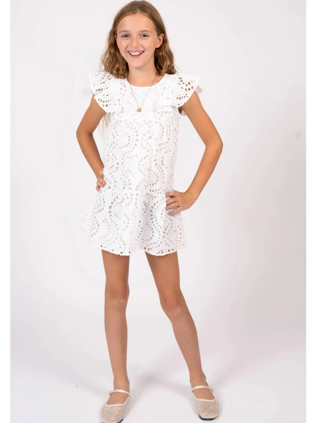 Liam Eyelet Dress | Ivory