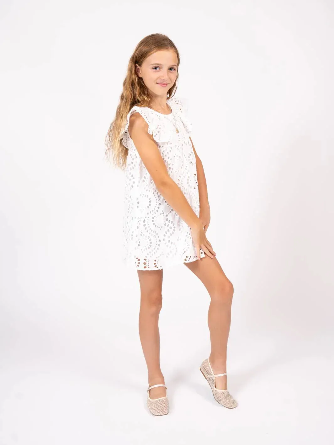 Liam Eyelet Dress | Ivory