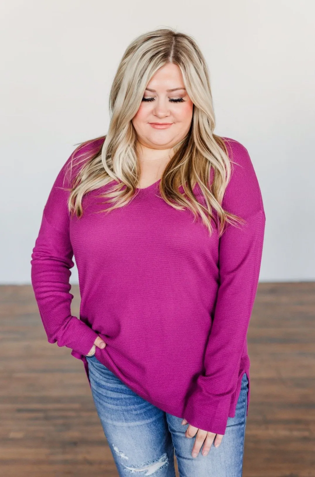 Magenta V-Neck Knit Top