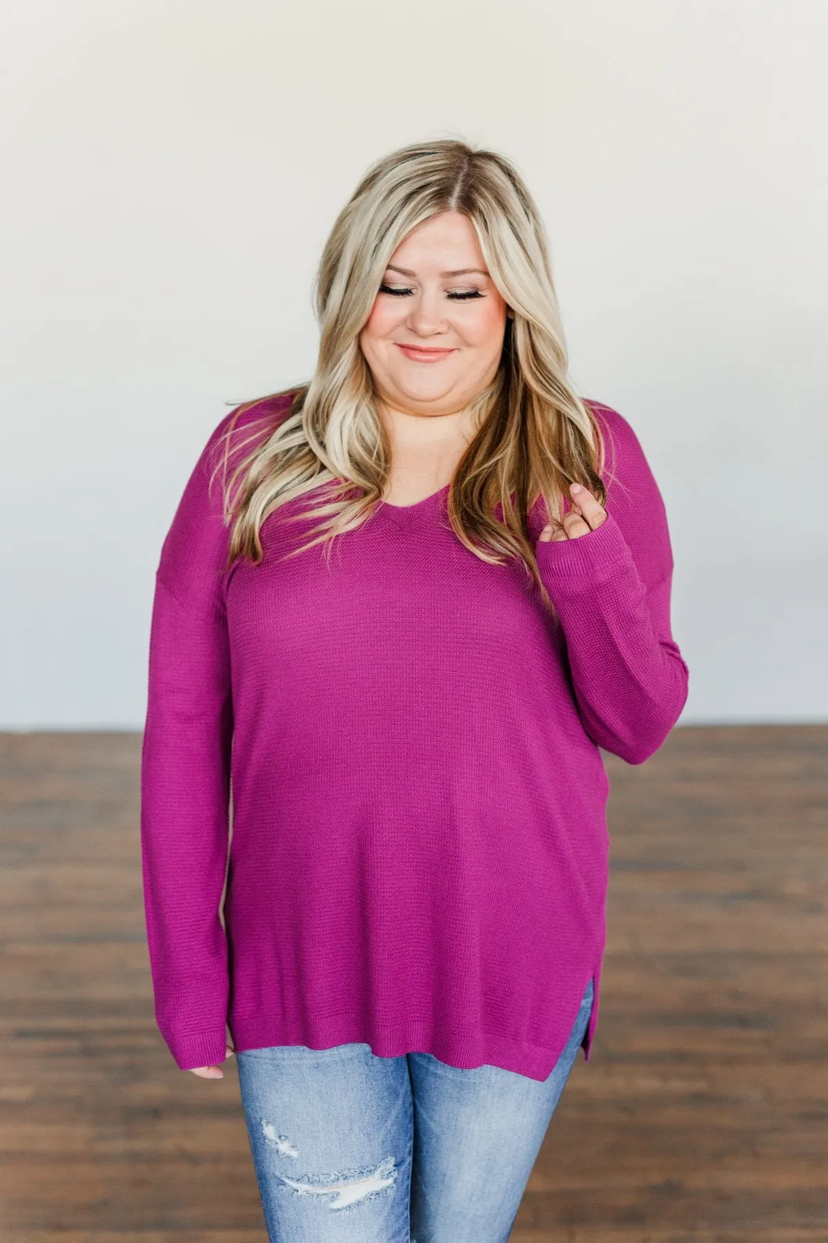 Magenta V-Neck Knit Top