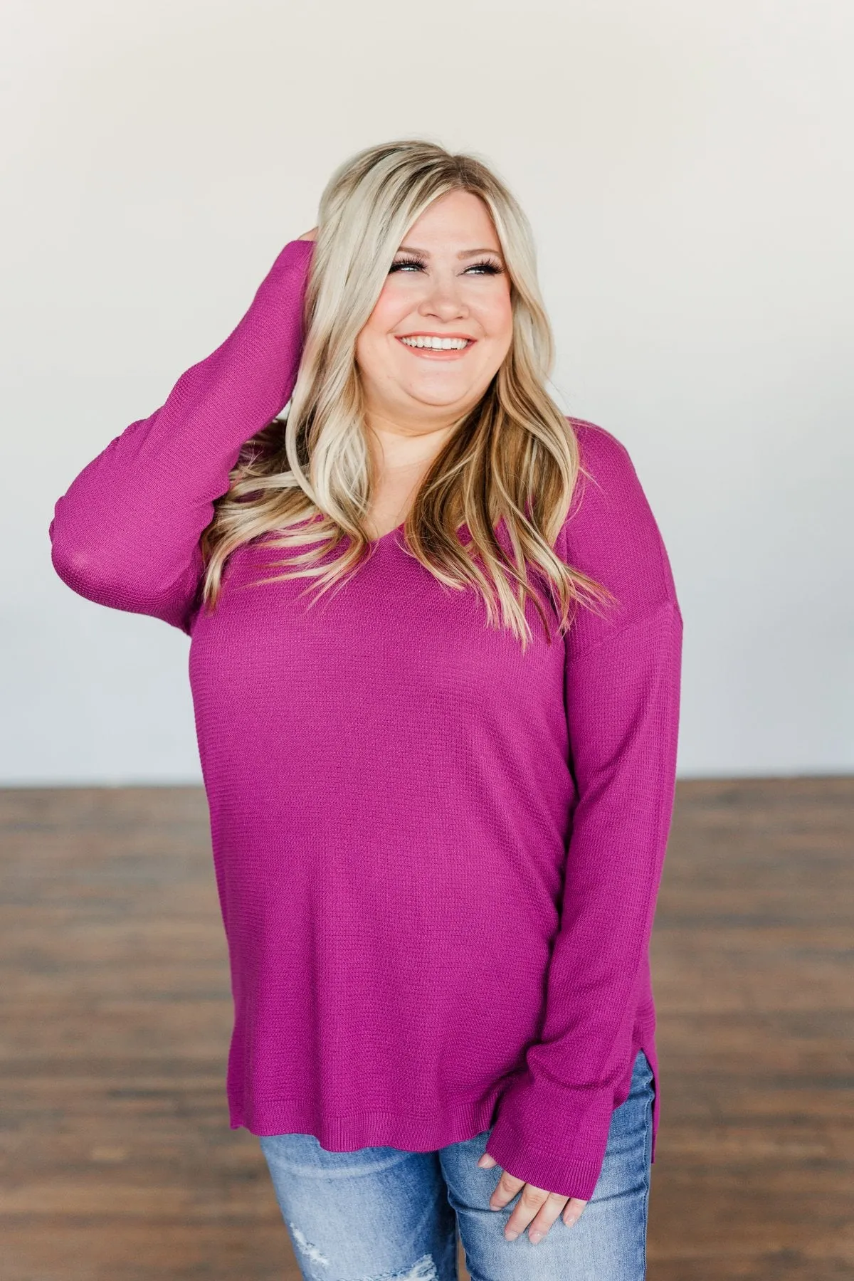 Magenta V-Neck Knit Top